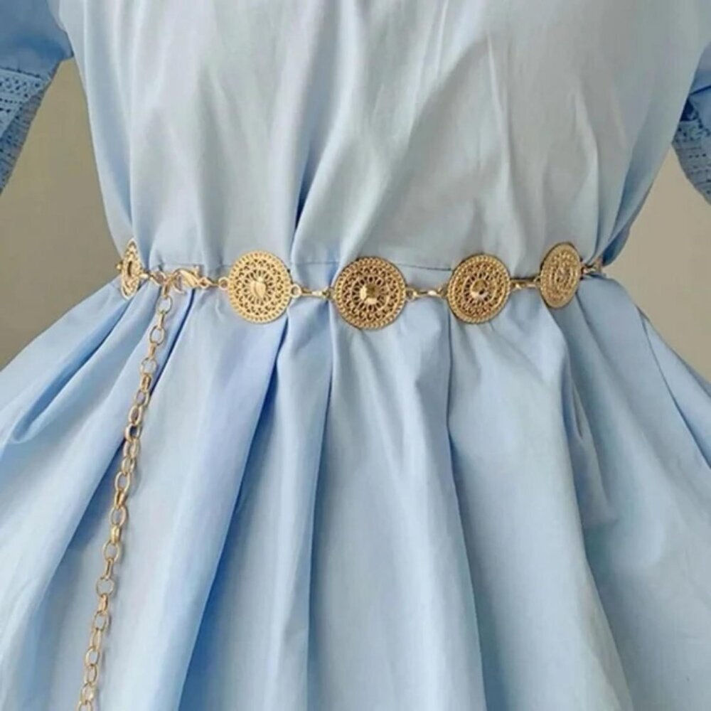 GOLD Metal Waist Chain Circle Chain Belt for Lady - Picture 2 of 4